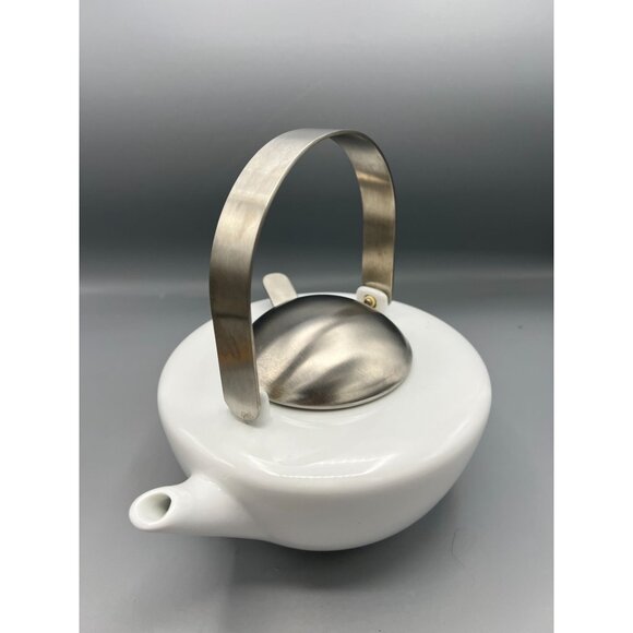 Zero Japan Zen Teapot Kettle 4 Cup White Porcelain Stainless Lid & Handle* - Picture 2 of 13